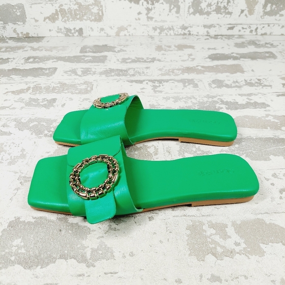 NEW Open Edit Lely Green Square Toe Slide Sandals I648 - Picture 1 of 12